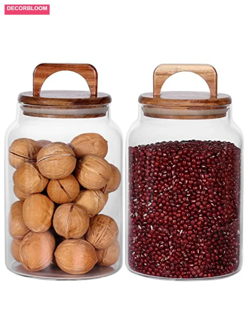 2-Piece Glass Canister Set with Airtight Acacia Lids, Tall Food Storage Jars